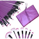 Kit Pincéis Maquiagem Profissional 32 Peças Com Estojo Roxo