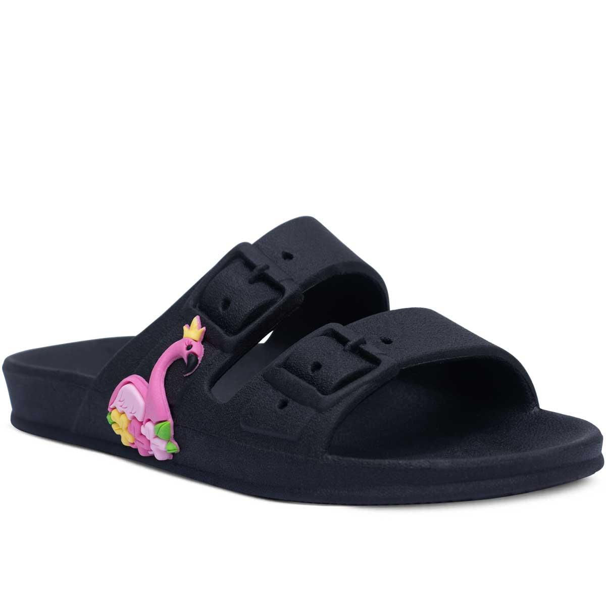 Sandália Infantil Feminina Chinelo Flamingo Moda Slide 12.60 Cor:preto,tamanho:29/30