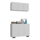 Conjunto Lavanderia Multiuso Armário Aéreo E Balcão 3 Portas Multimóveis Mp5051 Branco/preto
