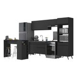 Armário De Cozinha Com Bancada/mesa Gourmet Veneza Multimóveis Mp2174 Preto