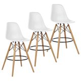 Kit 3 Banquetas Charles Eames Eiffel Wood Design Base Fixa Madeira - Branca