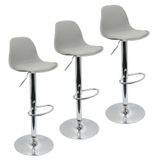 Kit 3 Banquetas Joly Luisa Eames Saarinen Base Giratória Cromada - Cinza