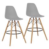 Kit 2 Banquetas Charles Eames Eiffel Wood Design Base Fixa Madeira - Cinza