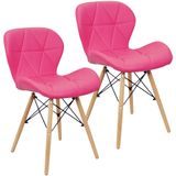 Kit 2 Cadeiras Charles Eames Eiffel Slim Wood Estofada - Rosa