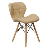 Cadeira Charles Eames Eiffel Slim Wood Estofada - Bege