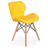 Cadeira Charles Eames Eiffel Slim Wood Estofada - Mostarda