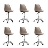 Kit 06 Cadeiras Office Base Cromada Giratória Saarinen - Bege