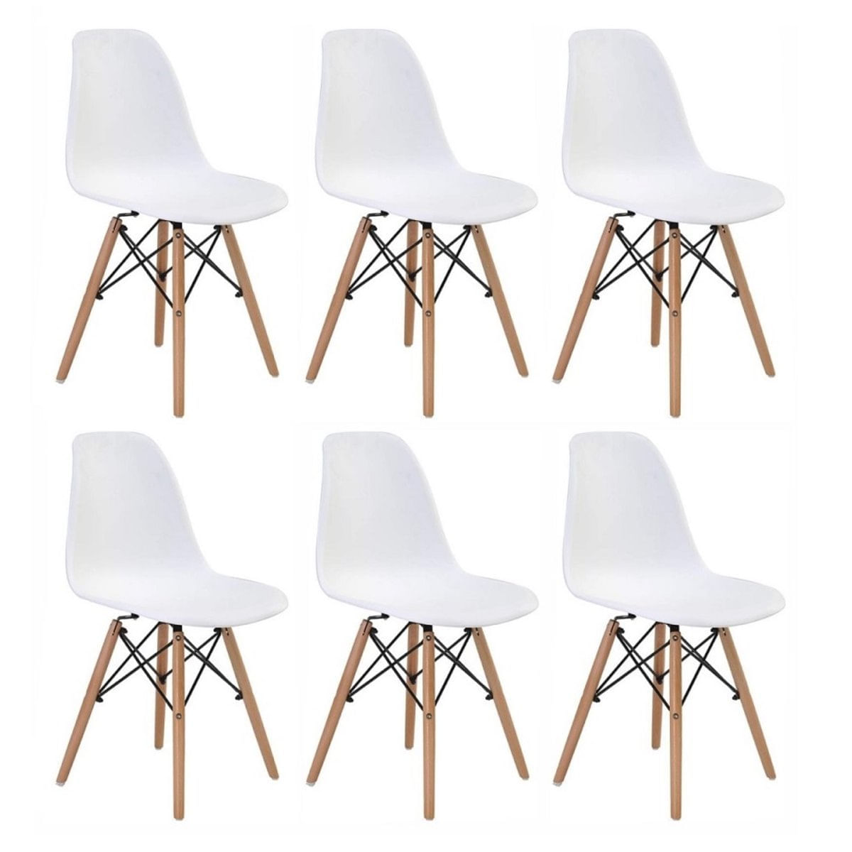 Kit 6 Cadeiras Charles Eames Eiffel Wood Design Varias Cores