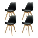 Kit 4 Cadeiras Charles Eames Leda Design Wood Estofada Base Madeira - Preta