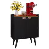 Buffet Linea 2 Portas Cantinho Café Chá Decoração Cozinha Sala Estar Jantar Puxador Concha Prateleiras Preto/Cinamomo– RPM Móveis