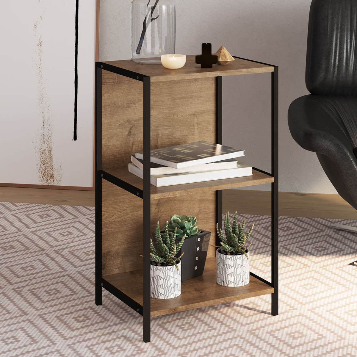 Estante Baixa Artesano Steel Quadra Vermont E Preto Fosco