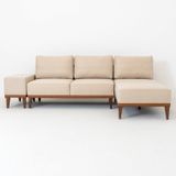 Sofá 2 Lugares 1 Chaise E 1 Puff Base Em Madeira Com Mola Ensacada Boreal Cabecasa Madeiramadeira Bege