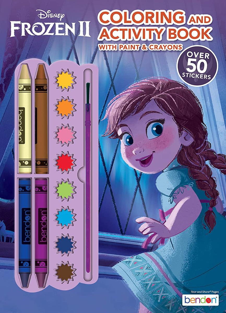 Disney Frozen 2 128 Páginas Color and Paint Activity Book com 8 tintas, 4 lápis de cor e adesivos 45818 Bendon