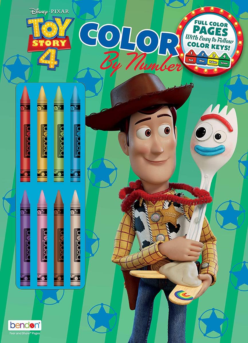 Toy Story Disney 4 32-Page Color by Number Activity Book with 8 Crayons 45662 Bendon