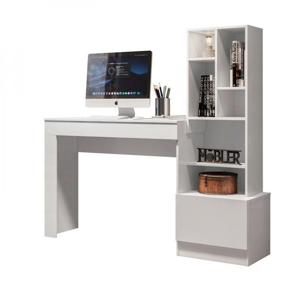 Escrivaninha Mesa Home Office 1 Gaveta Estante Livro Branco