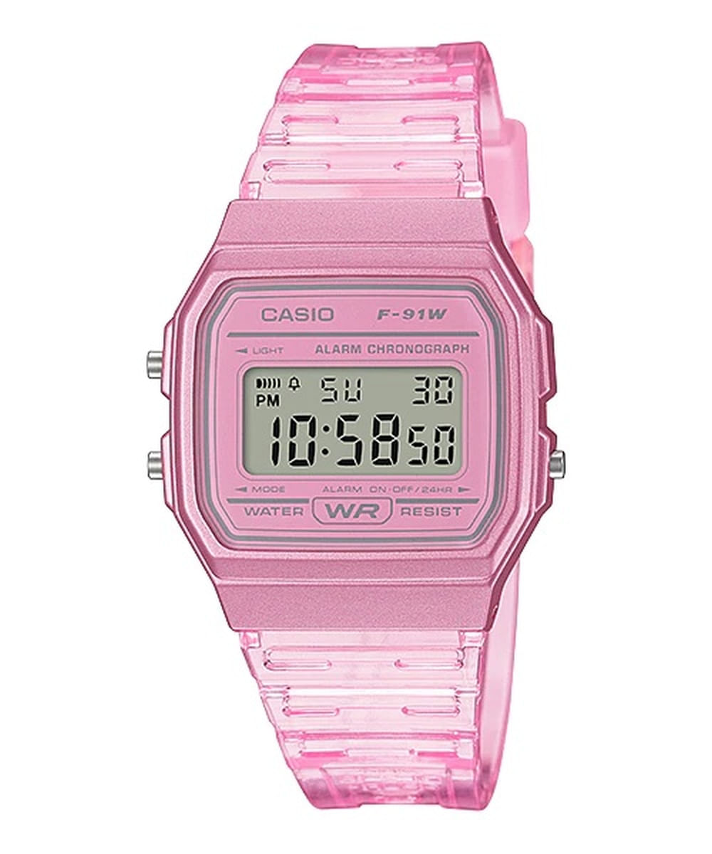 Relógio Casio Feminino Digital Rosa Translúcido F-91ws-4df