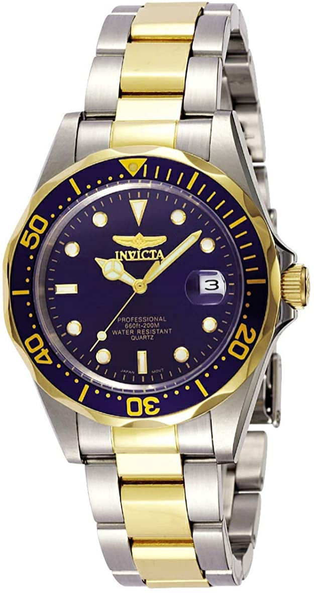 Invicta Men's Pro Diver 37.5mm Aço e Ouro Tom De aço inoxidável relógio quartzo, dois tons/azul (Modelo: 8935)