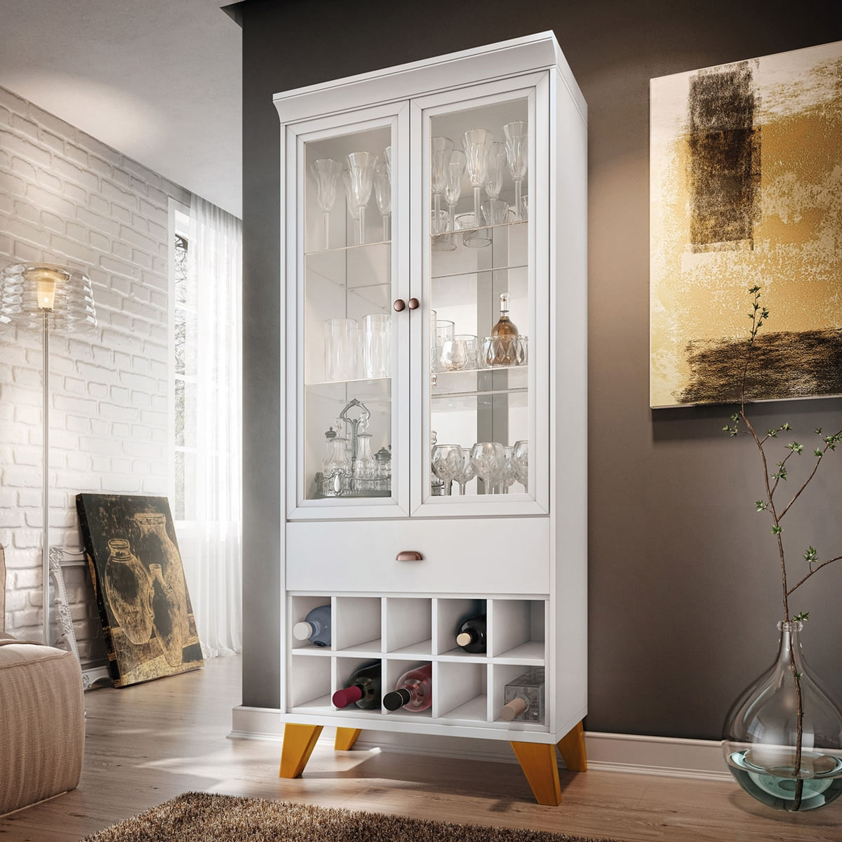 Cristaleira Adega Ópera Hb Móveis 2 Portas 1 Gaveta