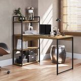 Mesa Para Escritório Industrial Com Estante Kappesberg LI010 Freijó e Preto