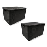 Kit 2 Caixas Organizadoras Rattan Preta 20 Litros Arqplast