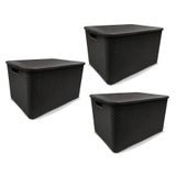Kit 3 Caixas Organizadoras Rattan Preta 15 Litros Arqplast