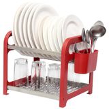 Escorredor 12 Pratos Inox Vermelho Com Porta Talheres