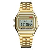 Relógio Wr Digital Aço Vintage Unissex Dourado Alarme Top Nf