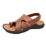 Sandalia De Couro Masculina Confortavel Palmilha Macia Solado Borracha Alta Qualidade Leve