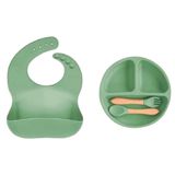 Kit Prato Ventosa Babador Colher E Garfo Infantil Silicone