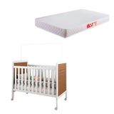 Berço Minicama Cloe Branco E Carvalho Com Colchão Infantil Baby Liso D18 (10x70x130) Branco