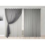 Cortina Sala Voal Liso Cinza Com Forro Branco 4,00x2,50
