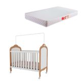 Berço Mini Cama Elô Branco E Carvalho Com Colchão Infantil Baby Liso D18 (10x70x130) Branco