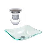 Cuba De Vidro Retangular Chanfrada 37cm Jateada + Válvula