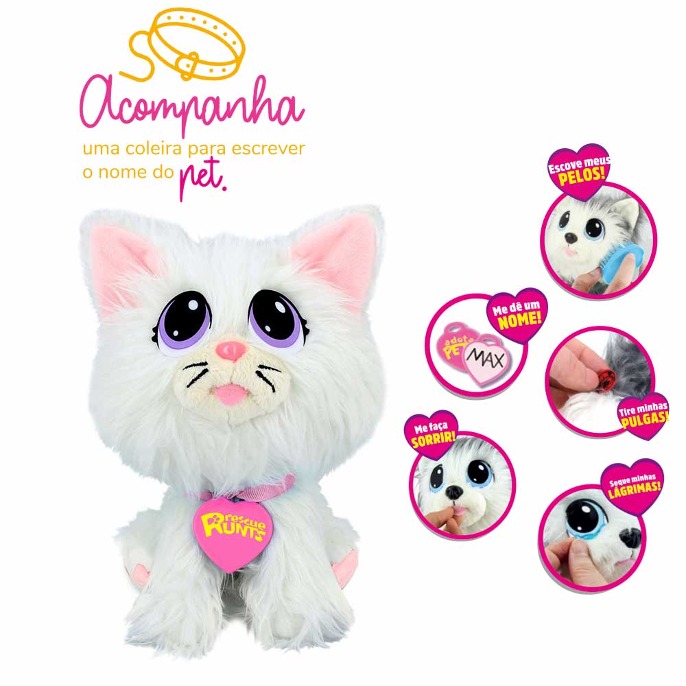 Pelucia Infantil Com Acessorios Adota Pets Gatinho Snow Multikids