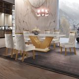 Conjunto Sala De Jantar Mesa Tampo Vidro/mdf Safira Com 6 Cadeiras Kioto Espresso Móveis Castanho Cinamomo / Creme / Off White