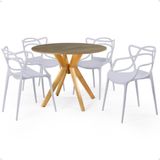 Conjunto Mesa De Jantar Redonda Marci Natural 100cm Com 4 Cadeiras Allegra - Cinza