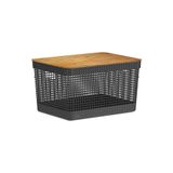 Cesto Organizador Com Tampa De Bambu Grid Ou 20 Litros Cor:preto