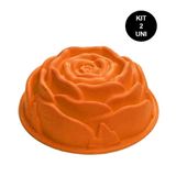 Forma De Silicone Rosa Flor Bolo Tortas Sobremesa Doces Antiaderente Assadeira Cozinha Kit 2 Uni