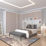 Quarto De Canto Casal Com Guarda Roupas Cabeceira E Mesas De Cabeceira Alpes Luciane Móveis Branco Pf Com Cinammon Pf