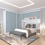 Quarto De Canto Casal Com Guarda Roupas Cabeceira E Mesas De Cabeceira Alpes Luciane Móveis Branco Pf Com Grey Sky Pf