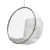 Poltrona Bubble Chair Acrilico Com Estofado Couro Natural Branco Cor Branco