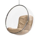 Poltrona Bubble Chair Acrilico Com Estofado Couro Natural Bege Cor Bege