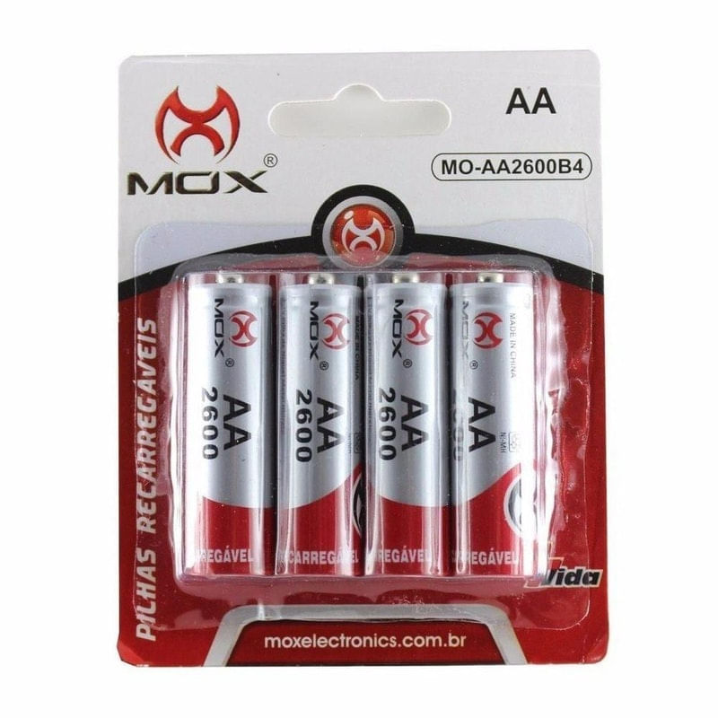 Pilhas Recarregáveis Aa De 2600Mah 4 Unid - Mox Mo-Aa2600B4