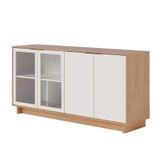 Buffet Aparador Gunga Decorativo 160cm Mdf Portas De Vidro Offwhite-freijó G73