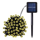 Pisca Cordão Solar Natal Led 100 Lâmpadas Luz Amarela 10m