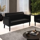 Poltrona Namoradeira Decorativa Pés Fixo Em Madeira Pu Preto Brilho