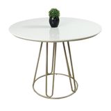 Mesa De Jantar Rubi Off White Com Base De Metal Champanhe