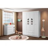 Quarto Infantil Livia Cômoda + Guarda Roupa 4 Portas Branco