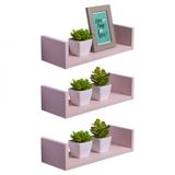 Kit 3 Prateleiras U 40 X 15cm Rosa Claro Suporte Invisível