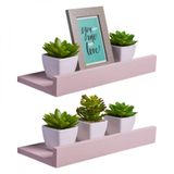 Kit 2 Prateleiras Porta Quadros 50 X 15cm Rosa Claro